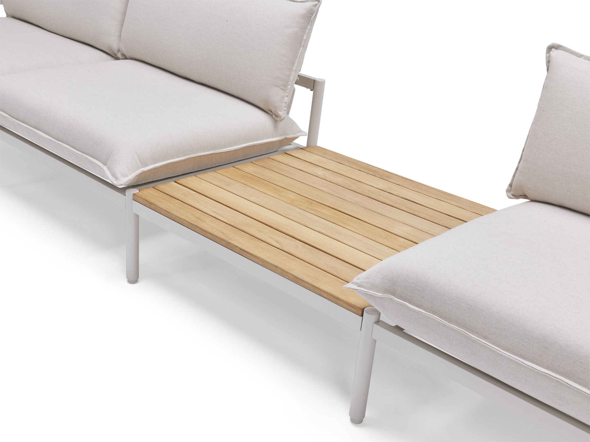 Front angle view of wood and white large outdoor end table